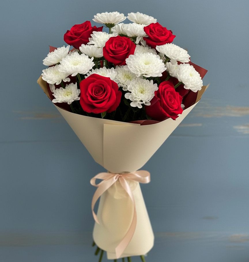 Букет цветов из: Розы и Хризантемы в Бережки