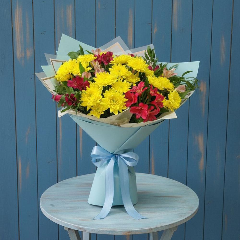 Букет цветов из: Альстромерии и Хризантемы в Бережки