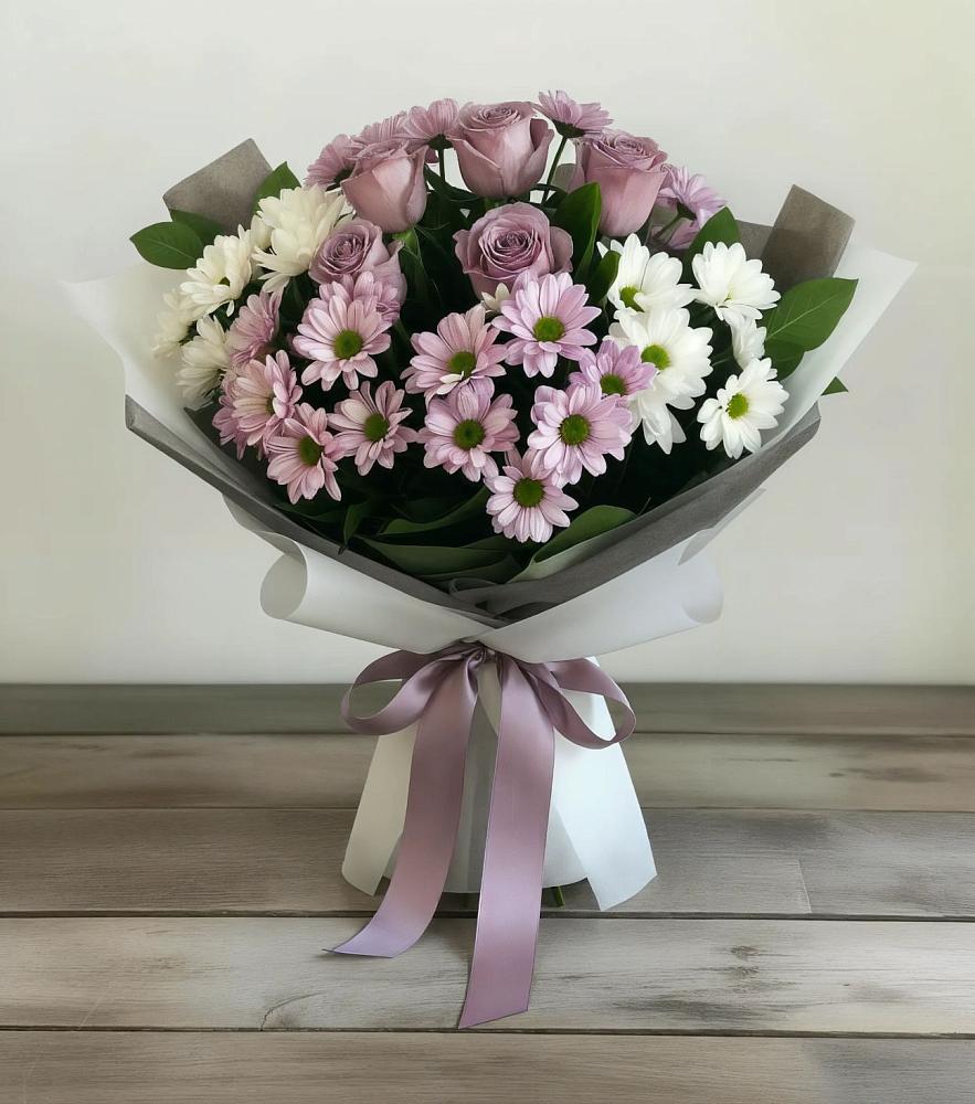 Букет цветов из: Хризантемы и Розы в Бережки