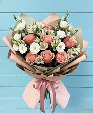 Букет цветов из:  Розы, Альстромерии и Лизиантусы в Бережки