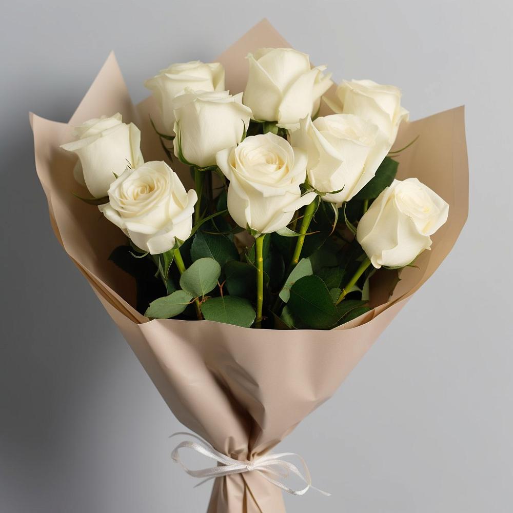 Букет 9 Белых роз Эдлесс Лав в Бережки