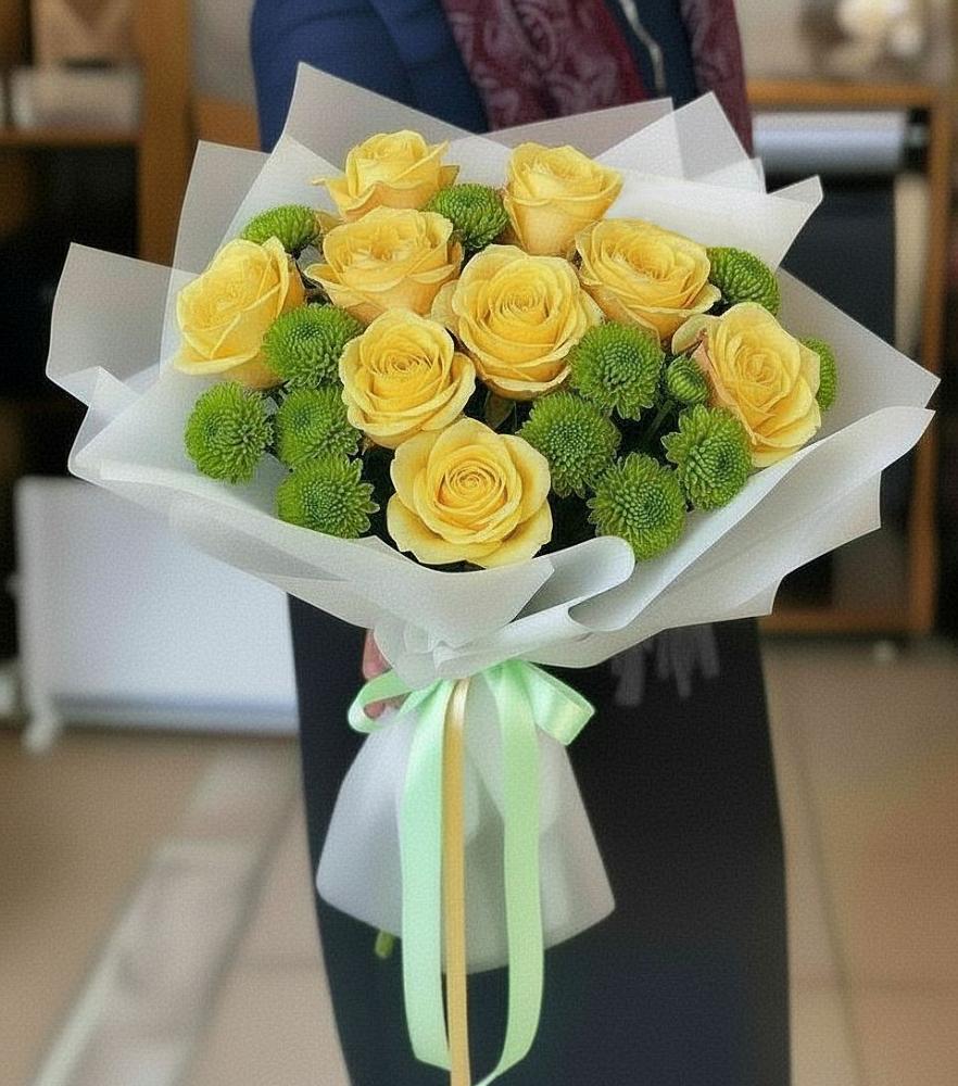 Букет цветов из: Хризантемы и Розы в Бережки
