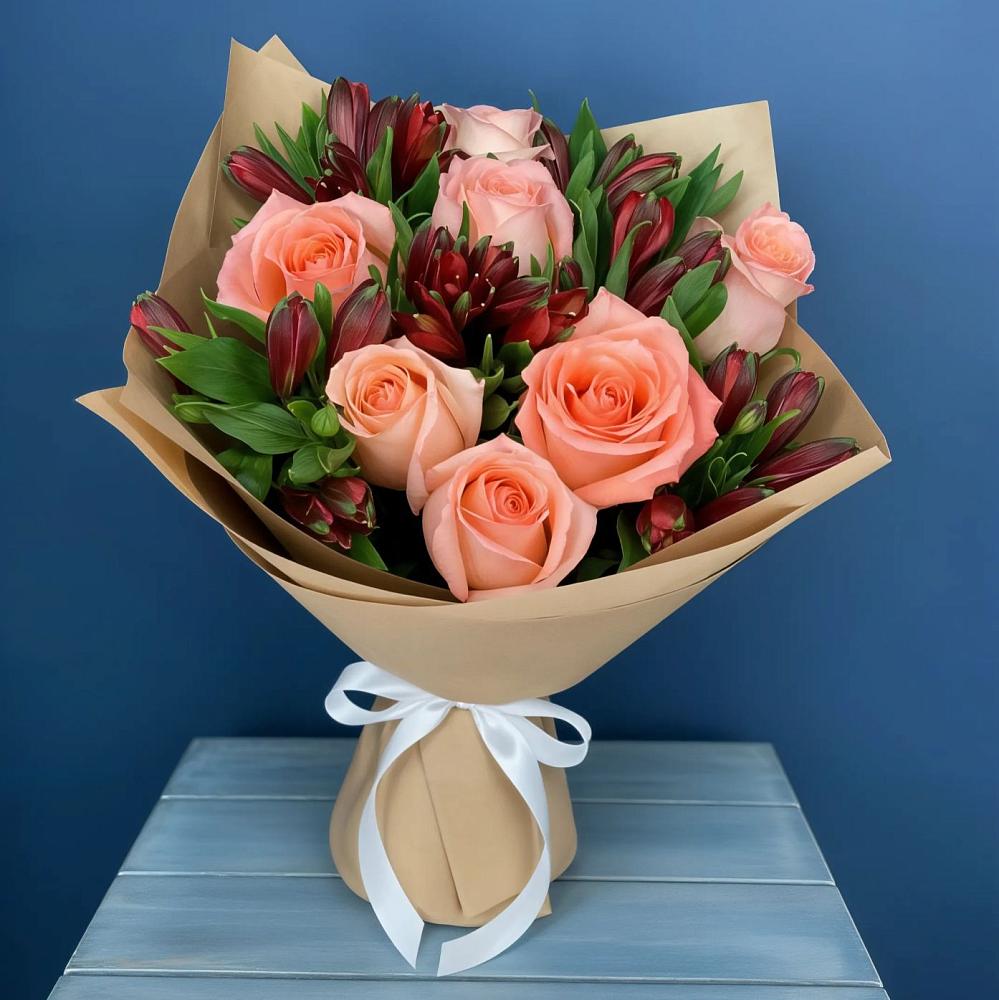 Букет цветов из: Розы и Альстромерии в Бережки