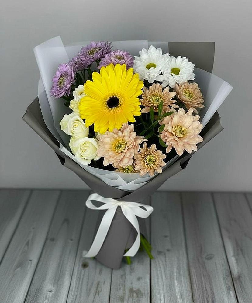 Букет цветов из: Розы, Герберы и Хризантемы в Бережки