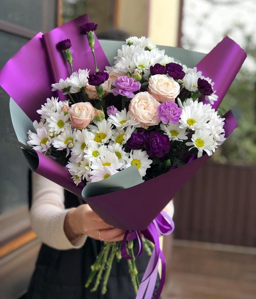 Букет цветов из: Хризантемы, Гвоздики и Розы в Бережки