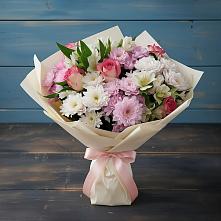 Букет цветов из:  Хризантемы, Альстромерии и Розы #REPLACE_PRED# Бережки