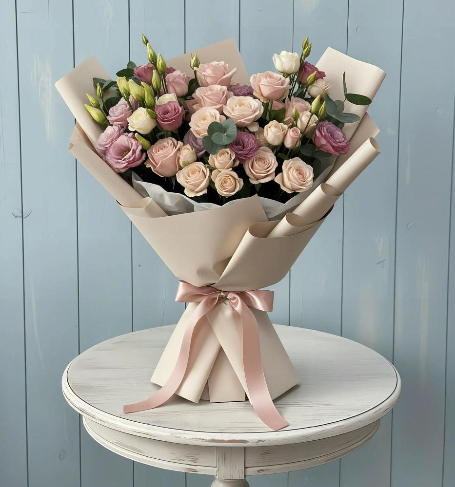 Букет цветов из: Розы и Лизиантусы в Бережки