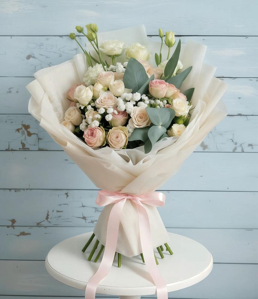 Букет цветов из: Розы и Лизиантусы в Бережки