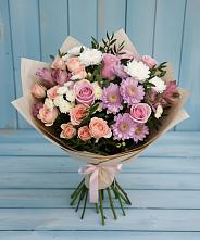 Букет цветов из:  Хризантемы, Розы и Альстромерии в Бережки