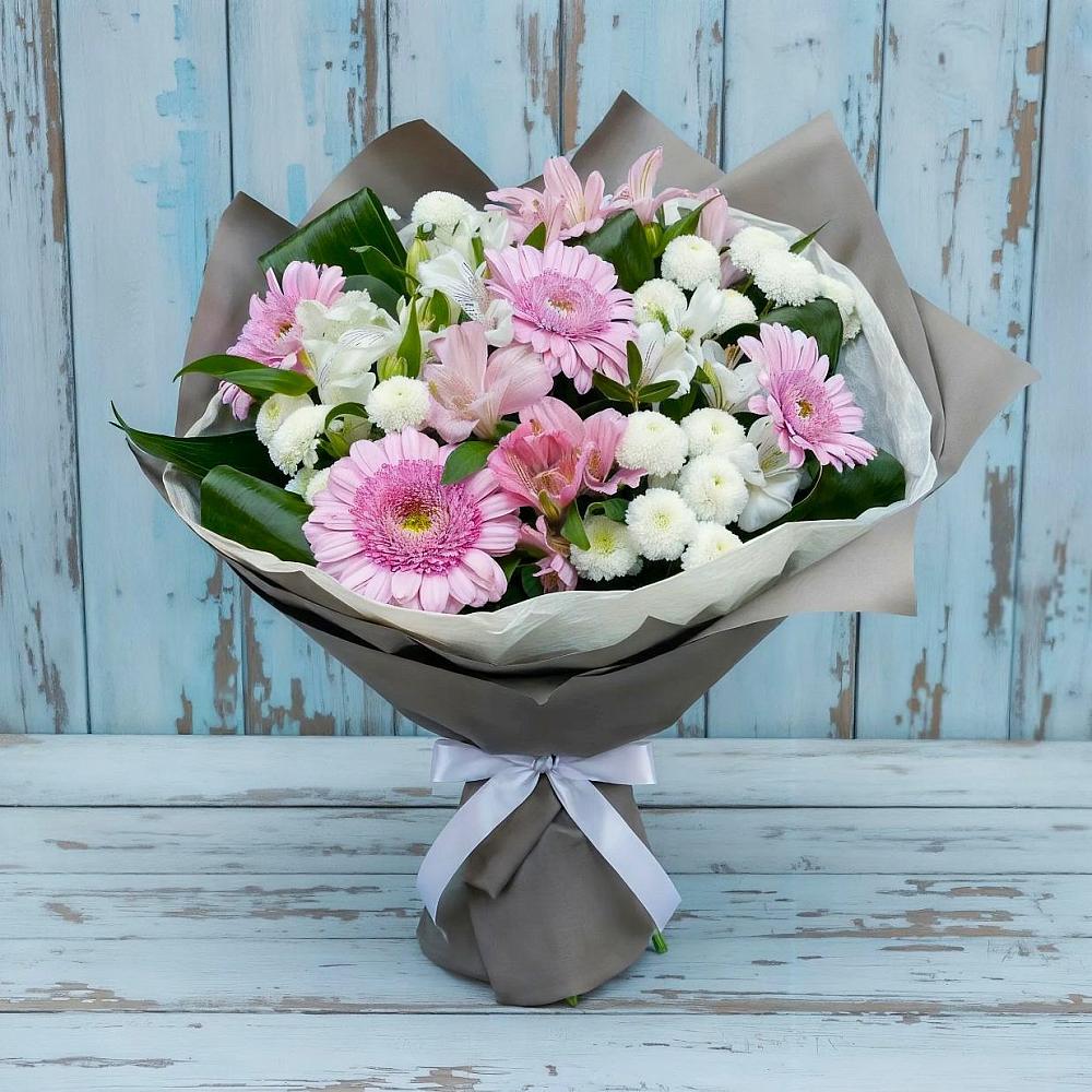 Букет цветов из: Герберы, Альстромерии и Хризантемы в Бережки