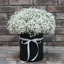 Цветочная композиция из Гипсофила в шляпной коробке в Бережки