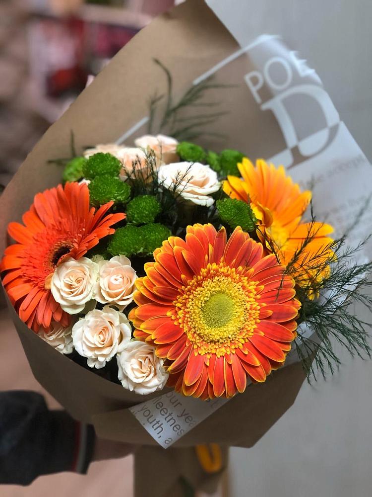 Букет цветов из: Герберы, Хризантемы и Розы в Бережки